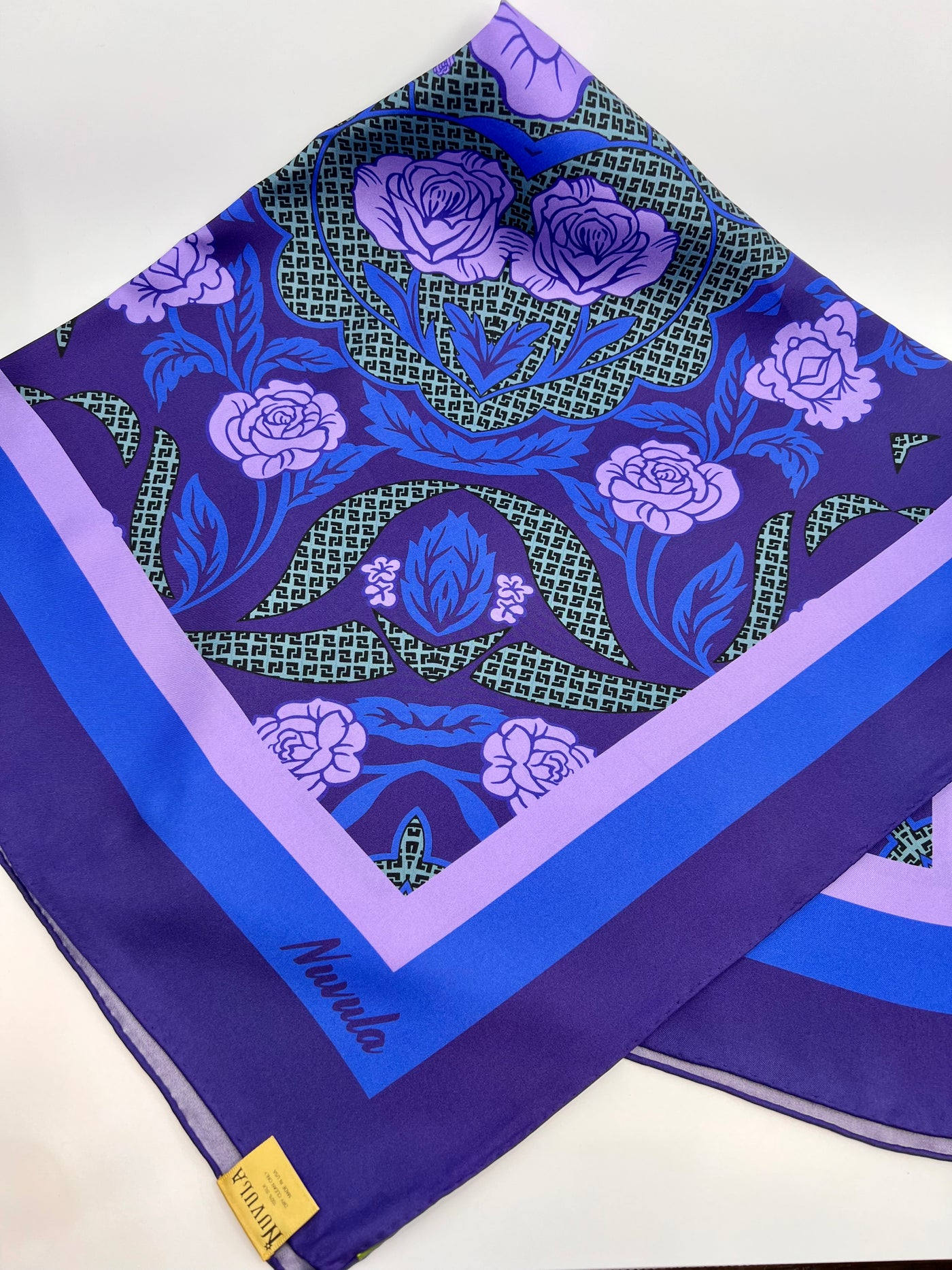 ED-013WN-ROSES COBALT BLUE / LILAC - SILK SCARF