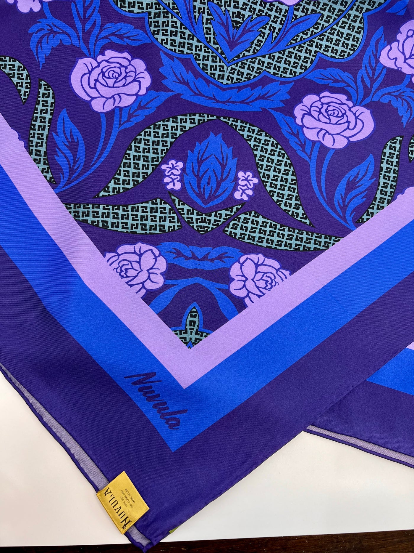 ED-013WN-ROSES COBALT BLUE / LILAC - SILK SCARF