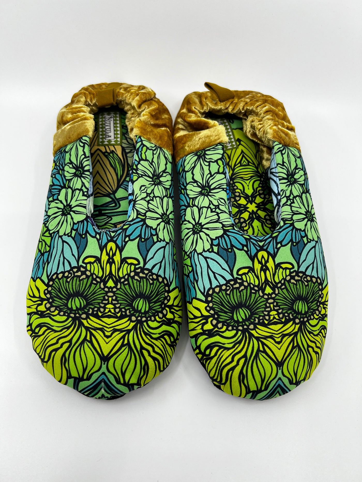 Green Garden Silken Satin Velvet Slippers