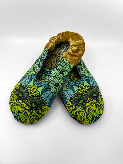 Green Garden Silken Satin Velvet Slippers