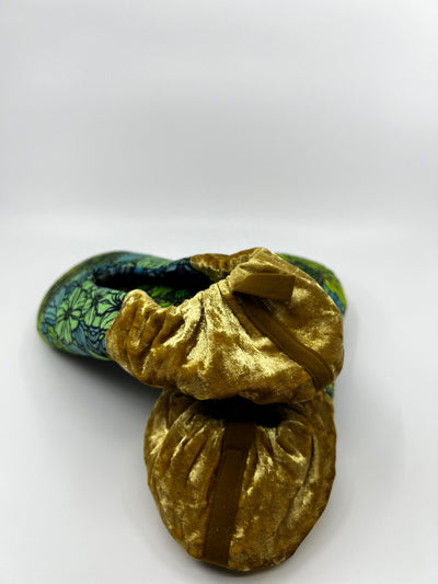 Green Garden Silken Satin Velvet Slippers