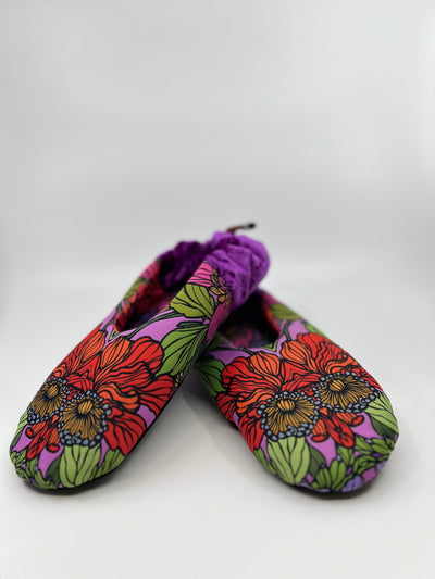 Red Garden Silken Satin Velvet Slippers