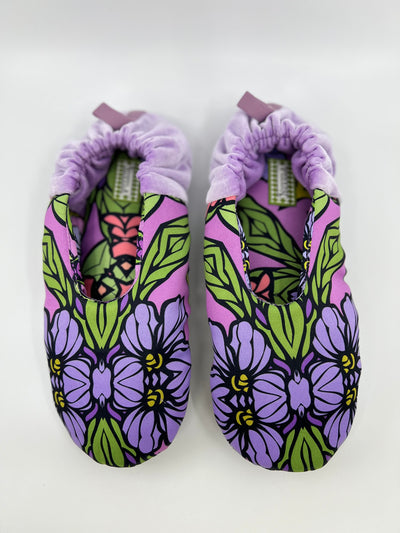 Purpple Garden Silken Satin Velvet Slippers