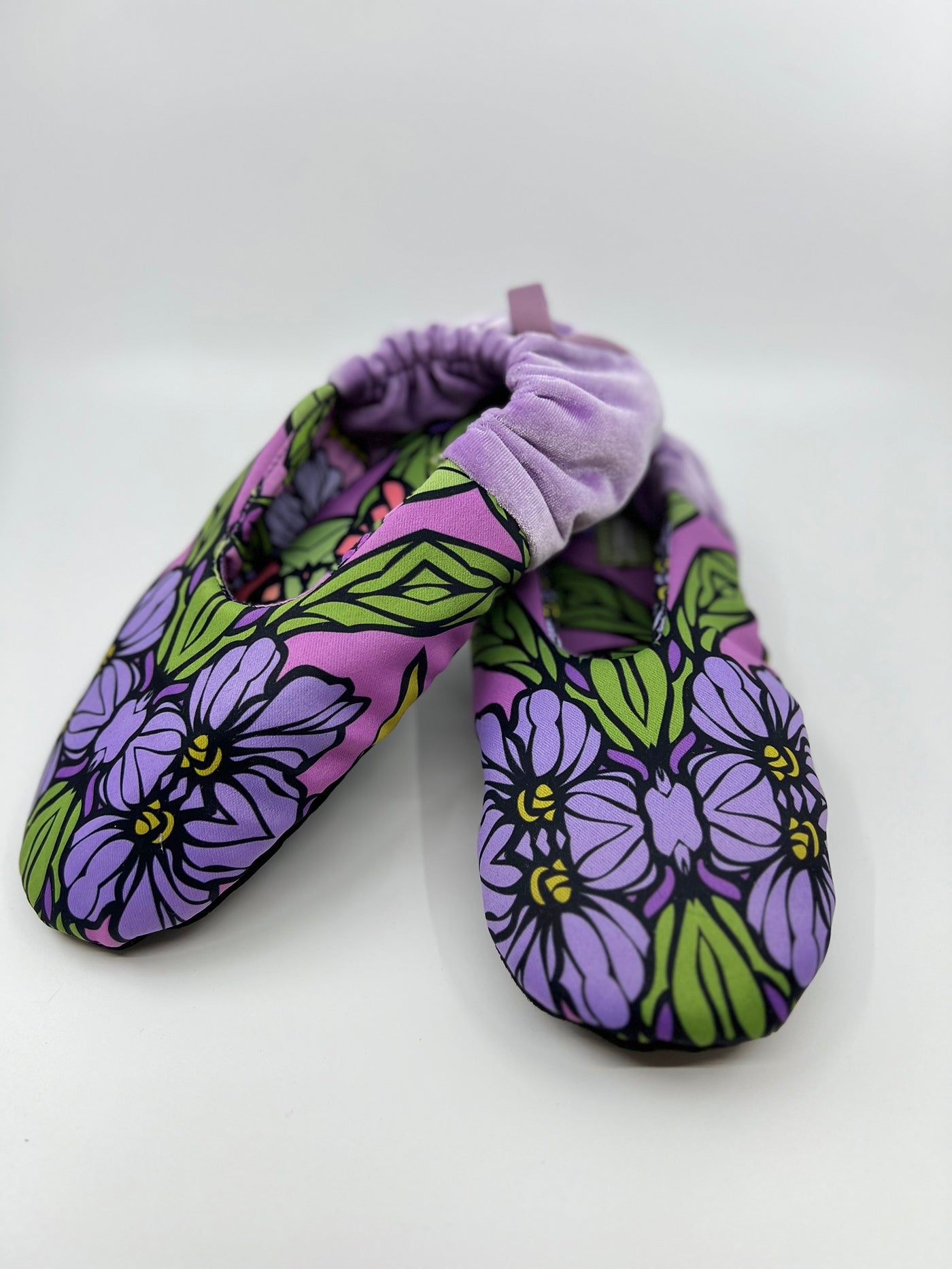 Purpple Garden Silken Satin Velvet Slippers