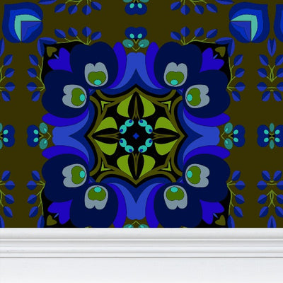 Azure Blue Floral Wallpaper