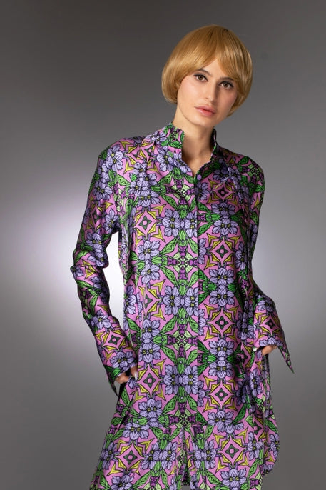 ST- Purple Nouveau Print High-Low Satin Nuvula Tunic