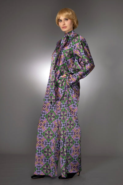 ST- Purple Nouveau Print High-Low Satin Nuvula Tunic