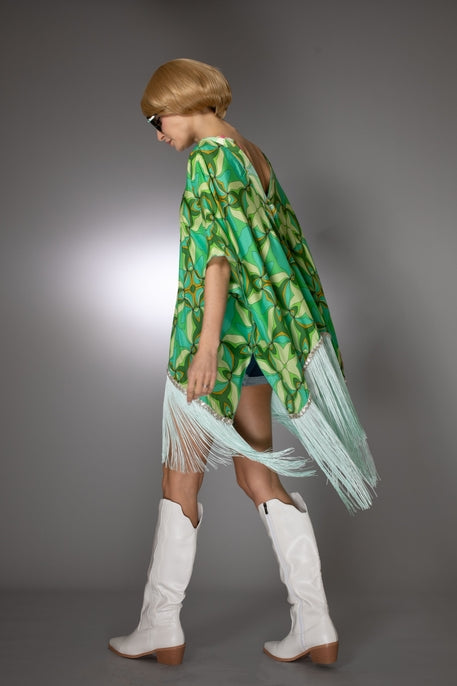 ST- Agua fringed Silk Beach Kaftan Cover Up