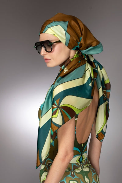 ST- Abstract Olive Print Silk Scarf Sarong