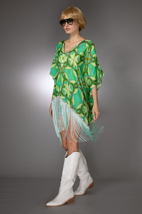 ST- Agua fringed Silk Beach Kaftan Cover Up