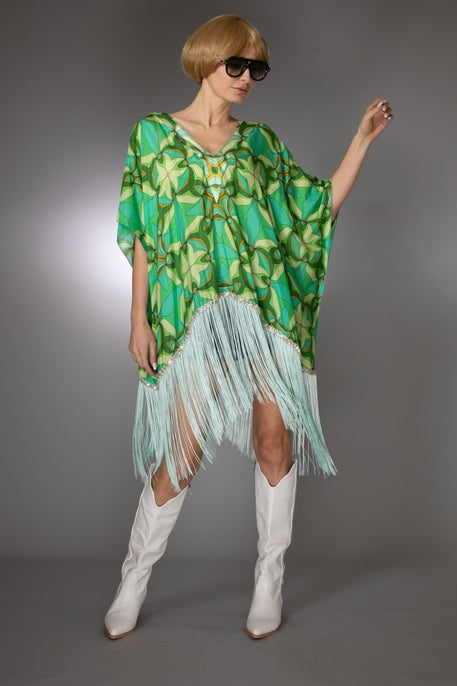 ST- Agua fringed Silk Beach Kaftan Cover Up