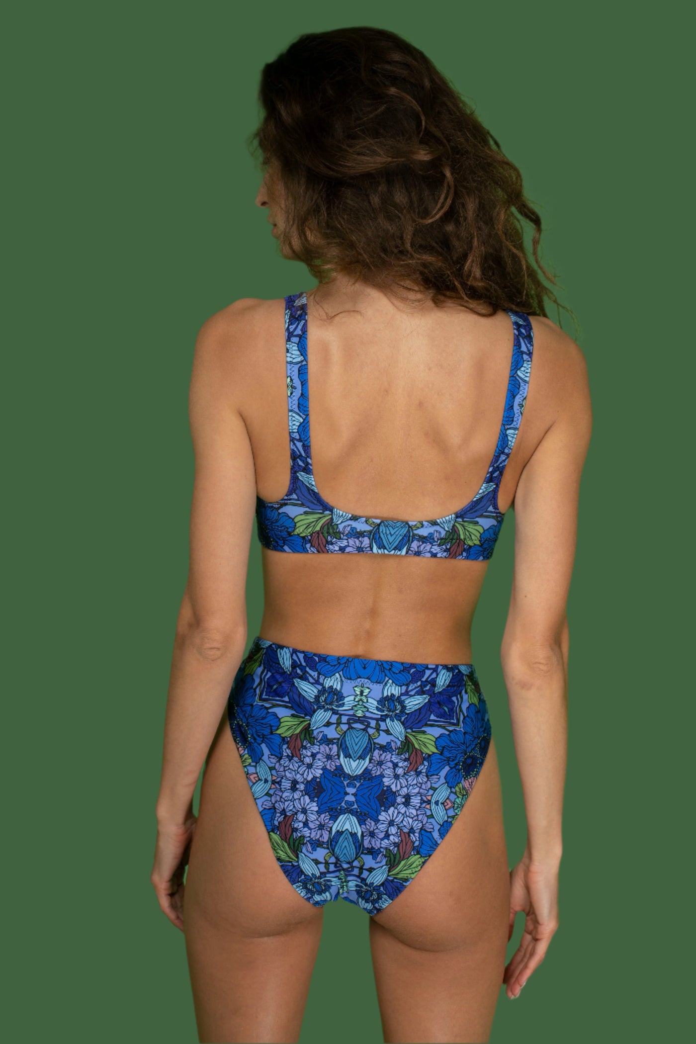 Botanical blue high-waisted bikini