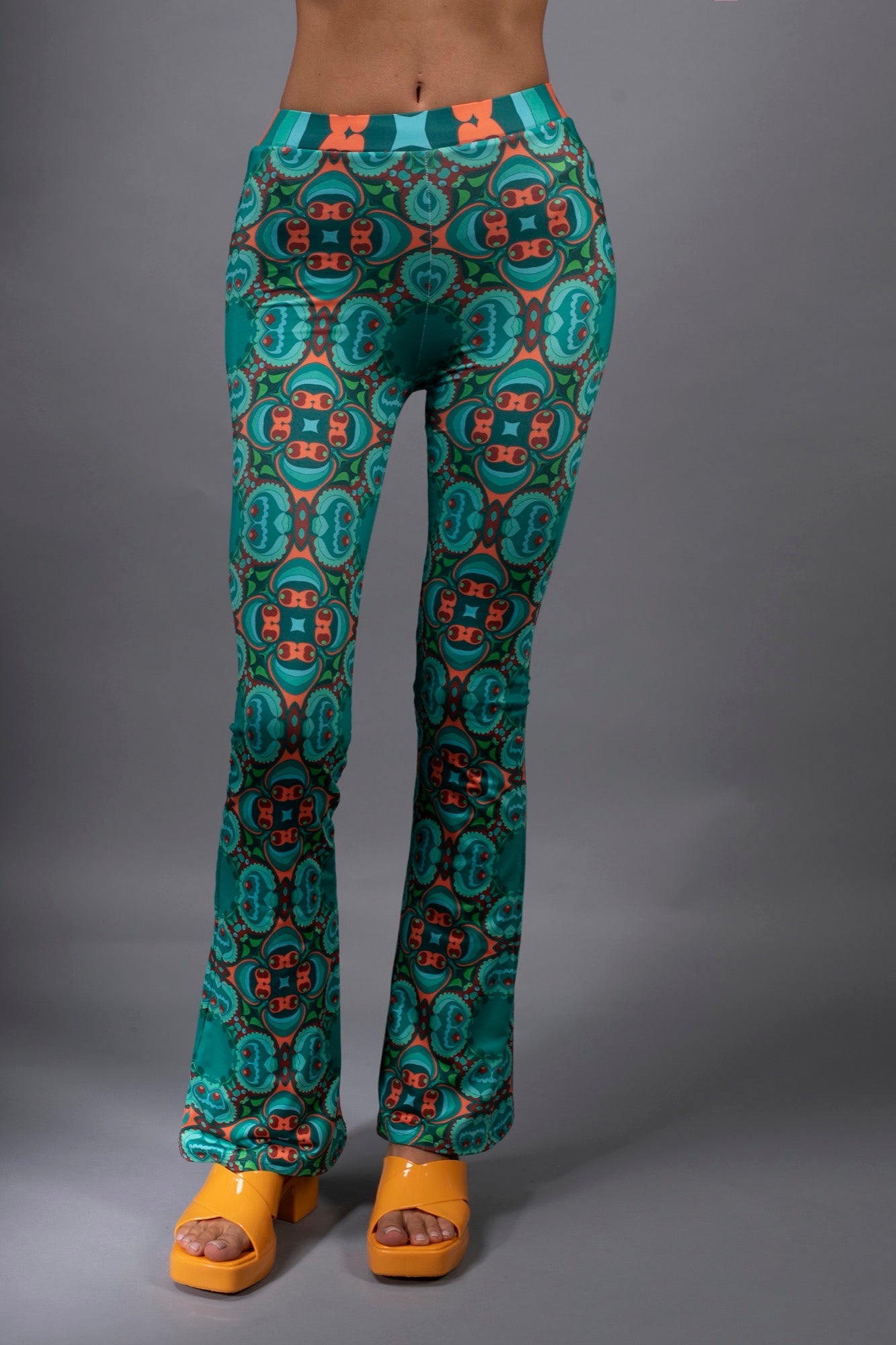 PSILOCYBIN TEAL/ORANGE FLARE TROUSERS