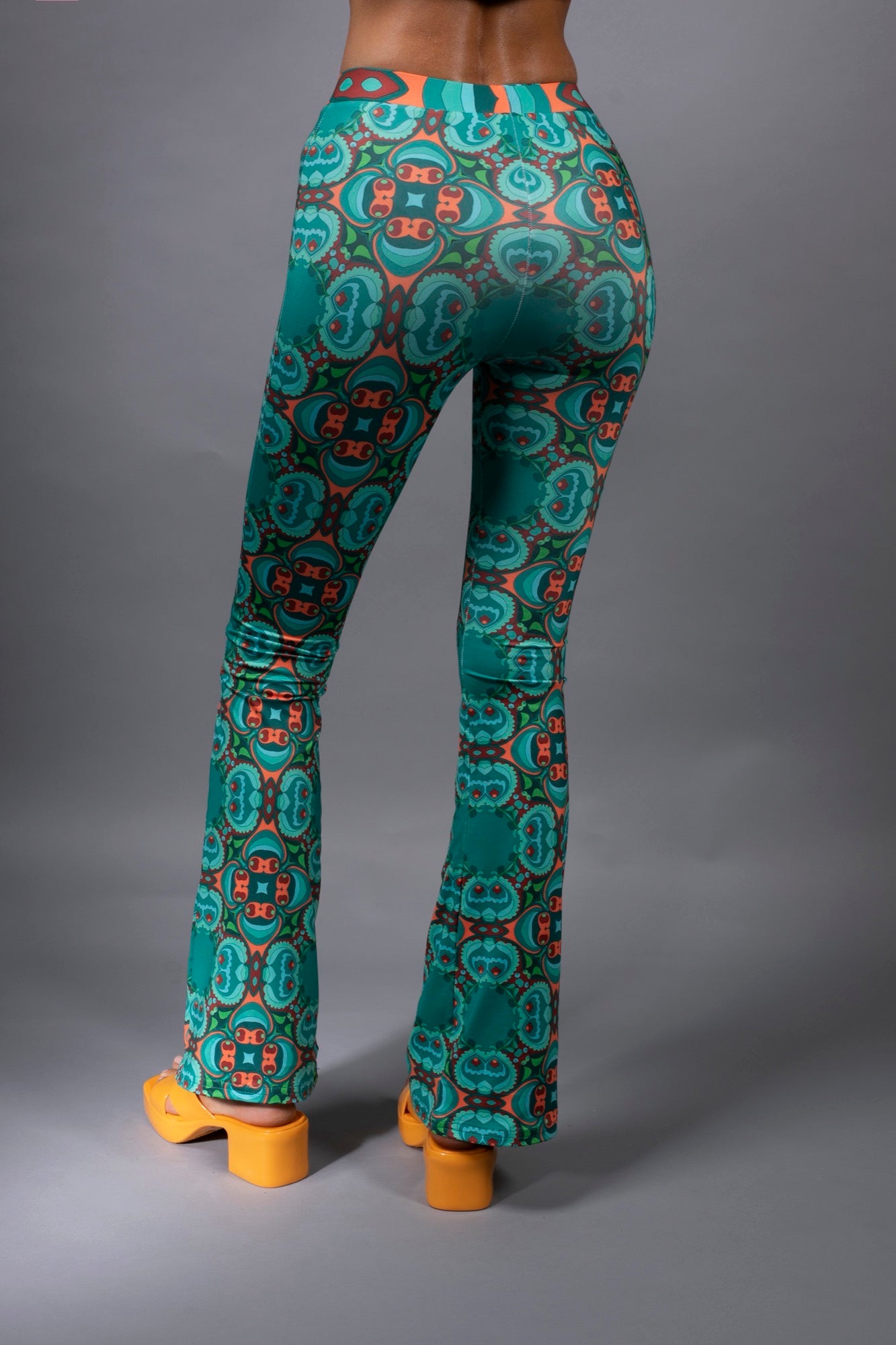 PSILOCYBIN TEAL/ORANGE FLARE TROUSERS