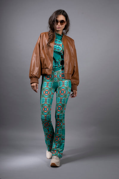 PSILOCYBIN TEAL/ORANGE FLARE TROUSERS